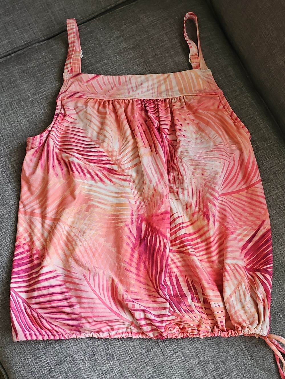 Beach House Pink and Coral Tropical Print Swim Tankini Top